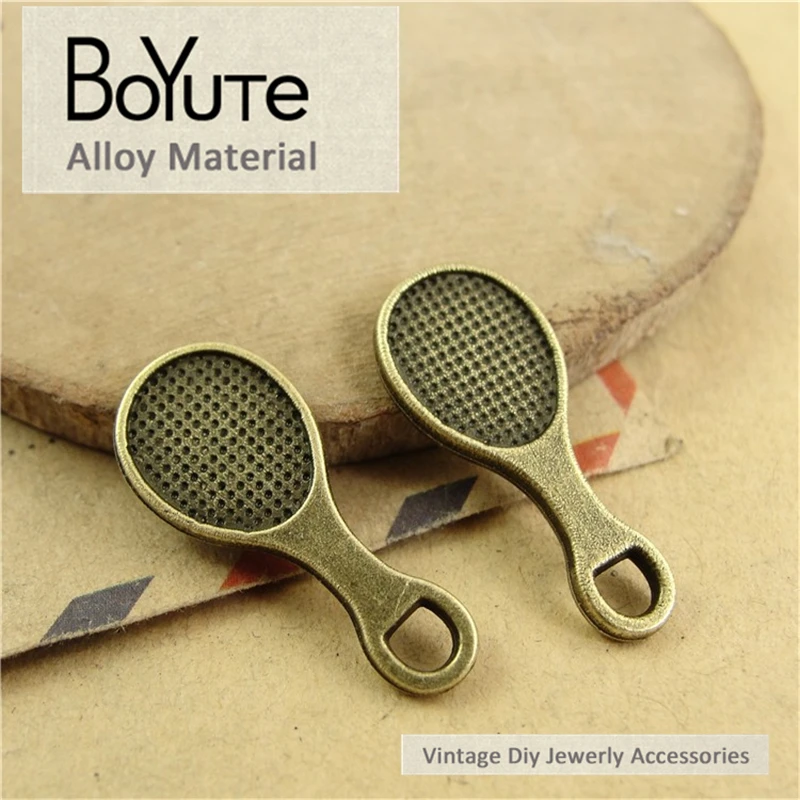 BoYuTe (100 Pieces/Lot) 10*23MM Vintage Diy Accessories Parts Antique Bronze Tennis Racket Fashion Pendants for Jewelry Makings