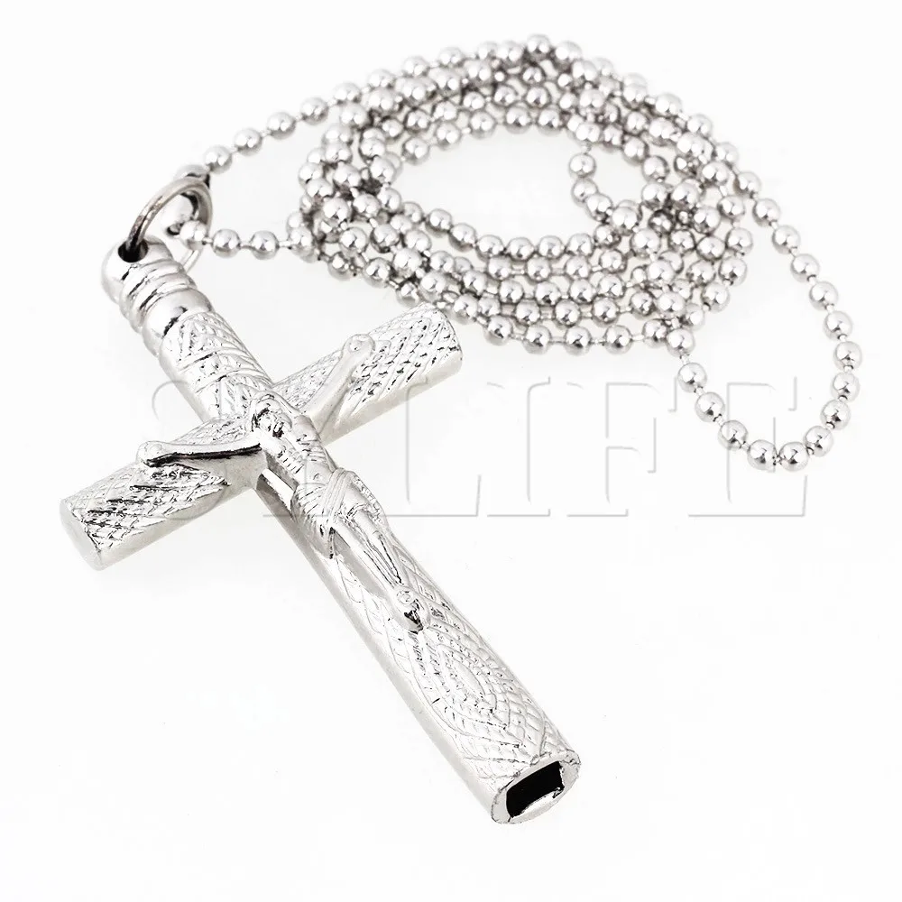 Silver Jesus Chrome plated steel Cross Drum Key Fashionable Chain