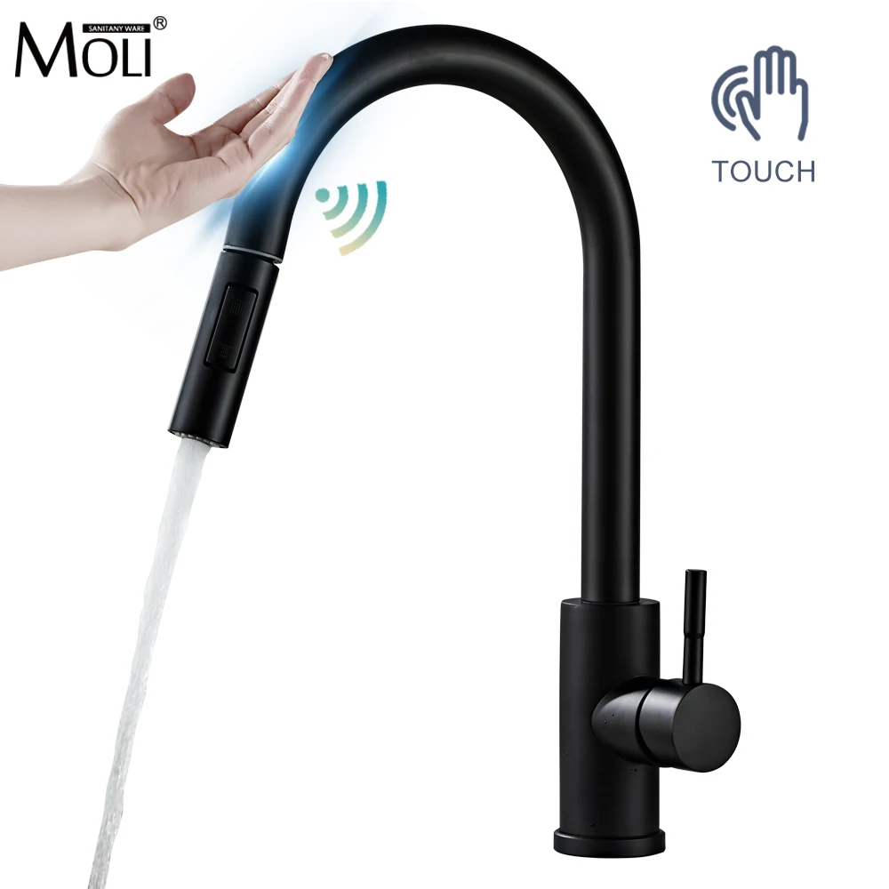 

MOLI Smart Touchless Kitchen Faucets Crane Pull Out Chrome/Black Tap For Kitchen Single Hole Pull Down Sink Induction Mixer 5407