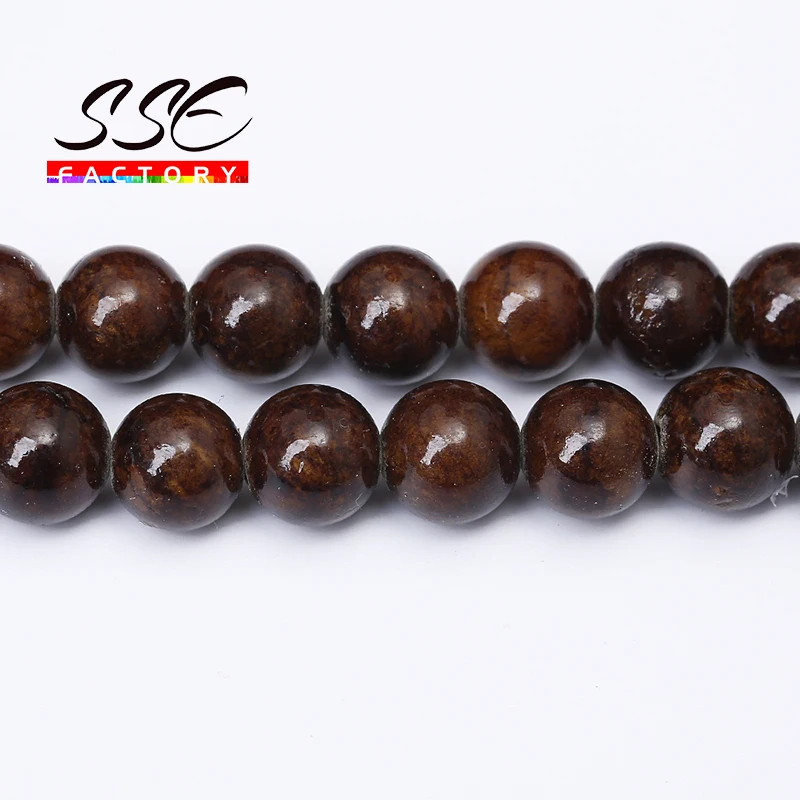 Natural Stone Beads Brown Jades Round Loose Beads For Jewelry Making DIY Charms Bracelet Ear Studs Accessories 6 8 10 12mm 15''