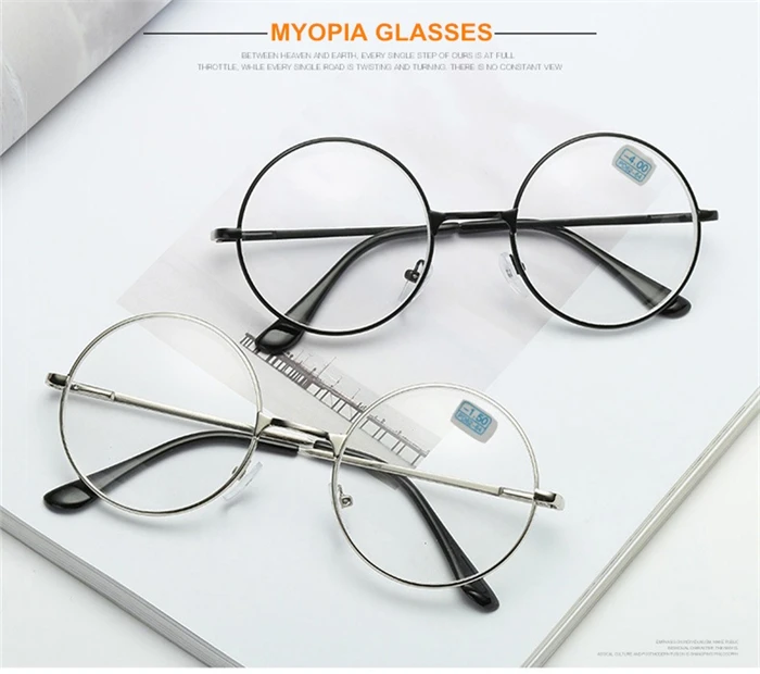 Runde Myopie-Brille für Damen und Herren, Retro-Metallbrille mit klaren Gläsern, kurzsichtige Brille, schwarz, silberfarben, goldfarbene Rahmen, -1,0, -1,5, -2,0 bis -4,0 – Detail 3