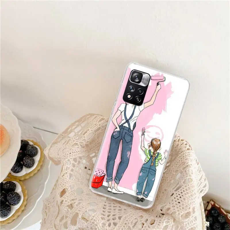 Black Brown Hair Baby Mom daughter Girl Phone Case For Xiaomi Redmi Note 11 12 Pro Plus 12S 11S 11T 11E 10S 10 9 9S 9T 4G 5G 8 8