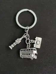 1pc London Keychain Big Ben Key Ring London Bus Charms With Camera England Gift For Traveler E1635