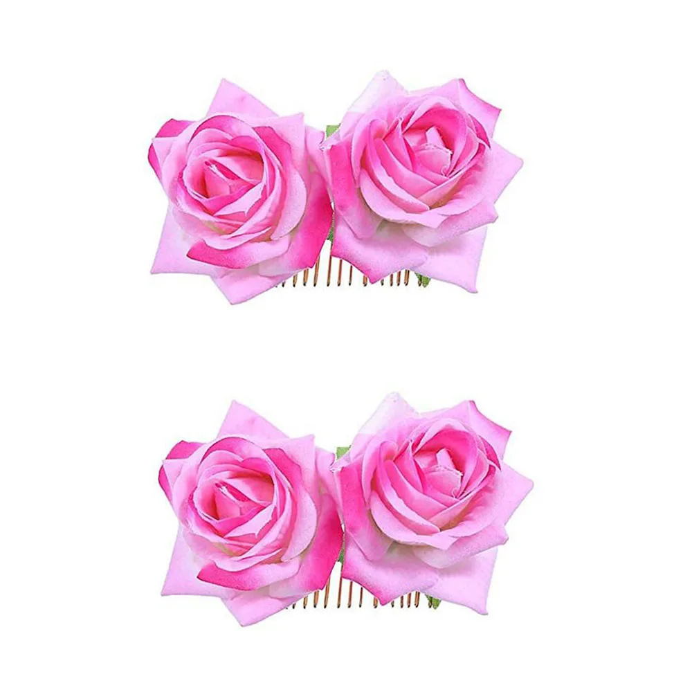 Fairy Rose Flower Hair Clip Flamenco Dancer Flower Clip Women Lady Hair Styling Wedding Hair Clip-Pink Color