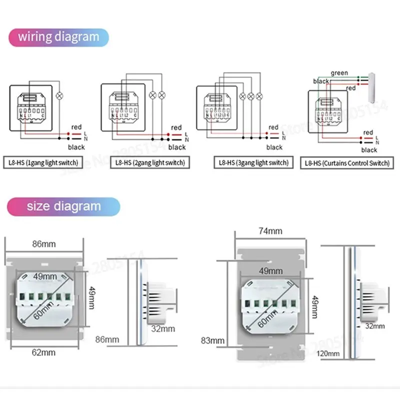 WIFI LCD Smart Wall Switch 5 Model In One Power Display App, Alexa, Googlehome Control Curtain Switch untuk Smart Home