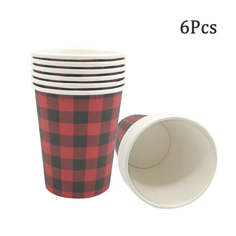 Chicinlife Buffalo Plaid Lumberjack Paper Plates Cups Disposable Tableware Kids Birthday Party Baby Shower woodland Party Decor