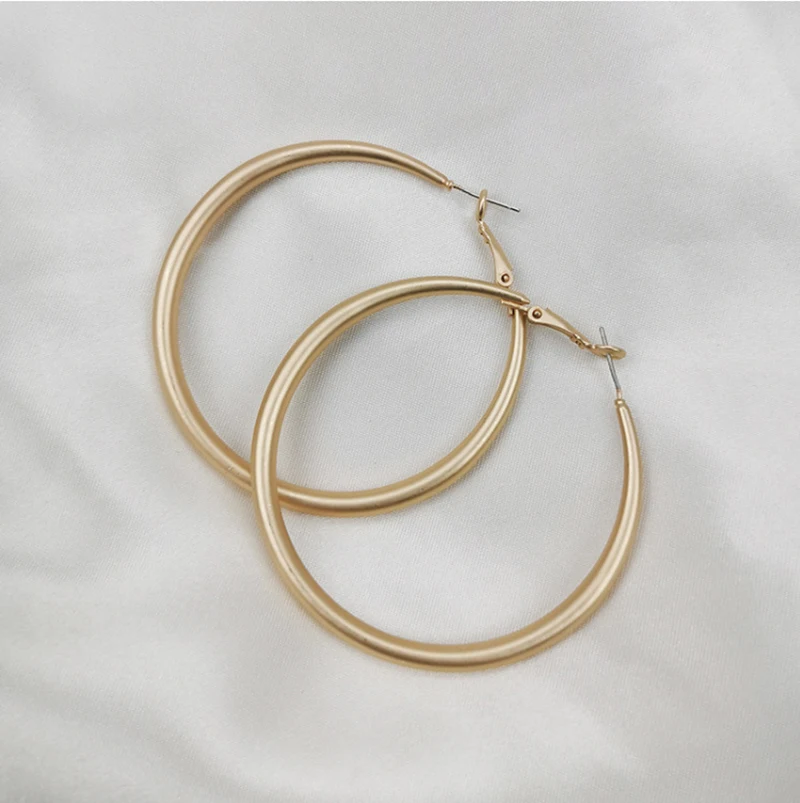 BLIJERY Fashion Matte Gold Big Hoop Earrings Temperament Round Circle Earrings for Women Retro Jewelry Gift