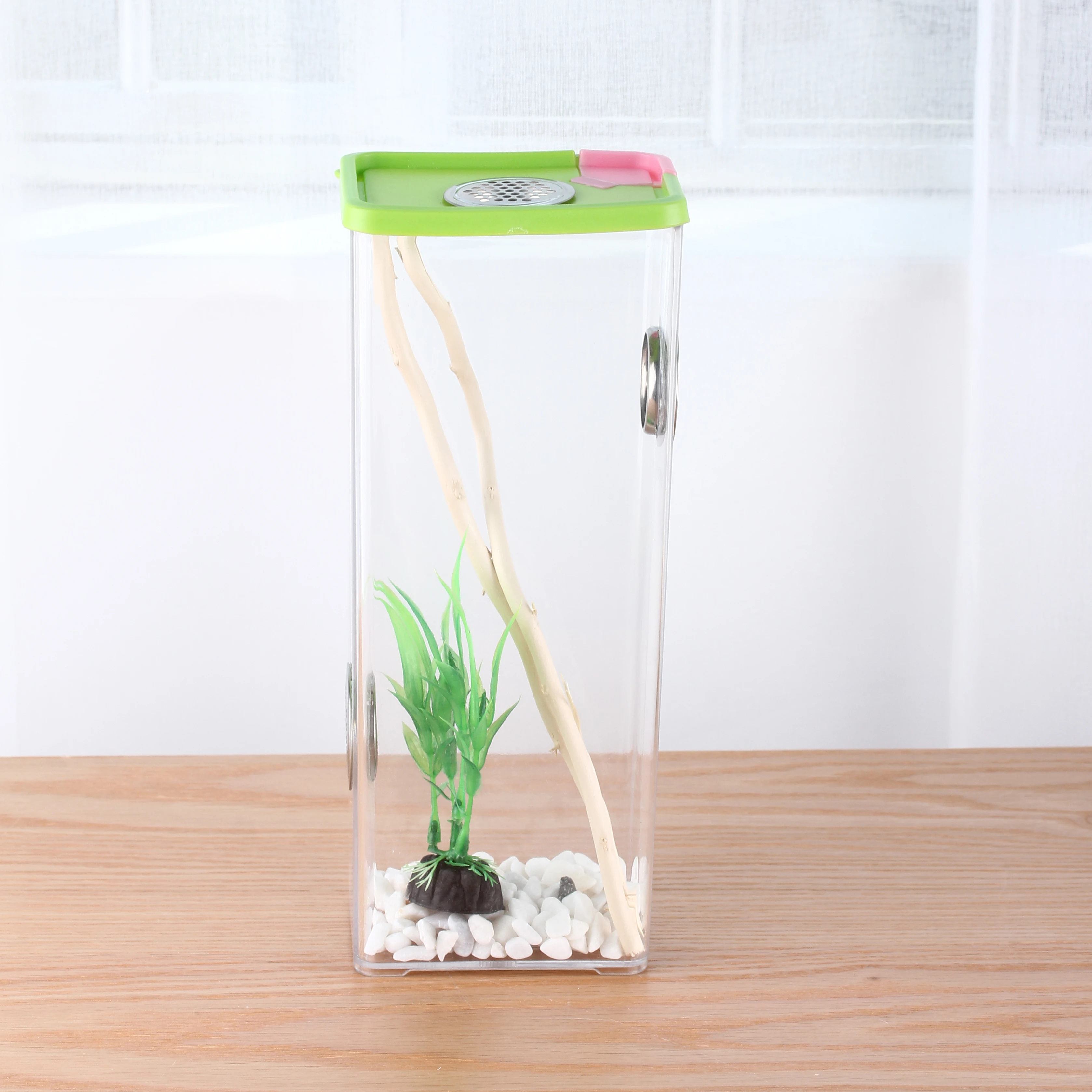 Plastic cubic mantis box crystal insect tank little animal feeding PS cage reptiles resting entertainment habitat pets container