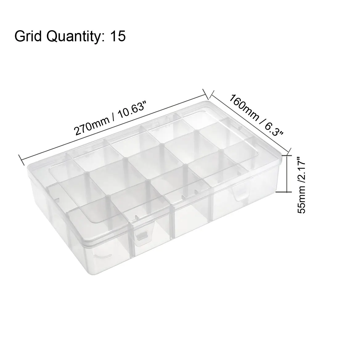 

uxcell Component Storage Box - PP Adjustable 15 Grids Electronic Component Containers Tool Boxes Clear White 270x160x55mm