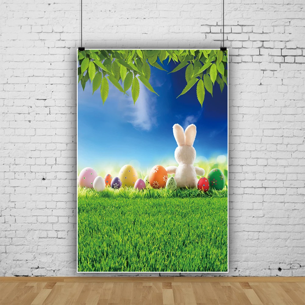 Yeeleฤดูใบไม้ผลิอีสเตอร์ไข่สีเขียวหญ้ากระต่ายการ์ตูนการถ่ายภาพฉากหลังถ่ายภาพตกแต่งพื้นหลังสำหรับPhoto Studio