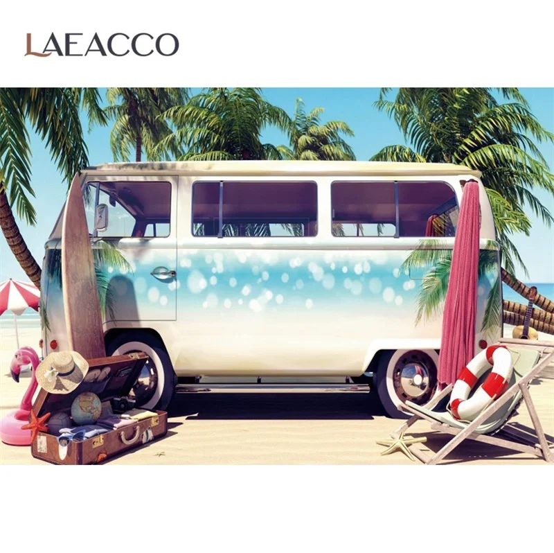 Laeacco Sommer Berufung Ferien Tropical Palms Baum Reise Strand Party Decor Scenic Foto Hintergrund Fotografische Hintergründe