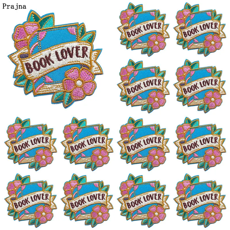 Prajna 10 PCS Book Lover Letter Patches On Clothes Cartoon Flower Iron On Embroidered Patches For Clothing Sticker Catoon Badges