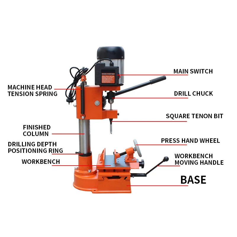 Woodworking square tenoning machine 550W slotting drilling machine vertical single tenon groove machine bench drill tenoning