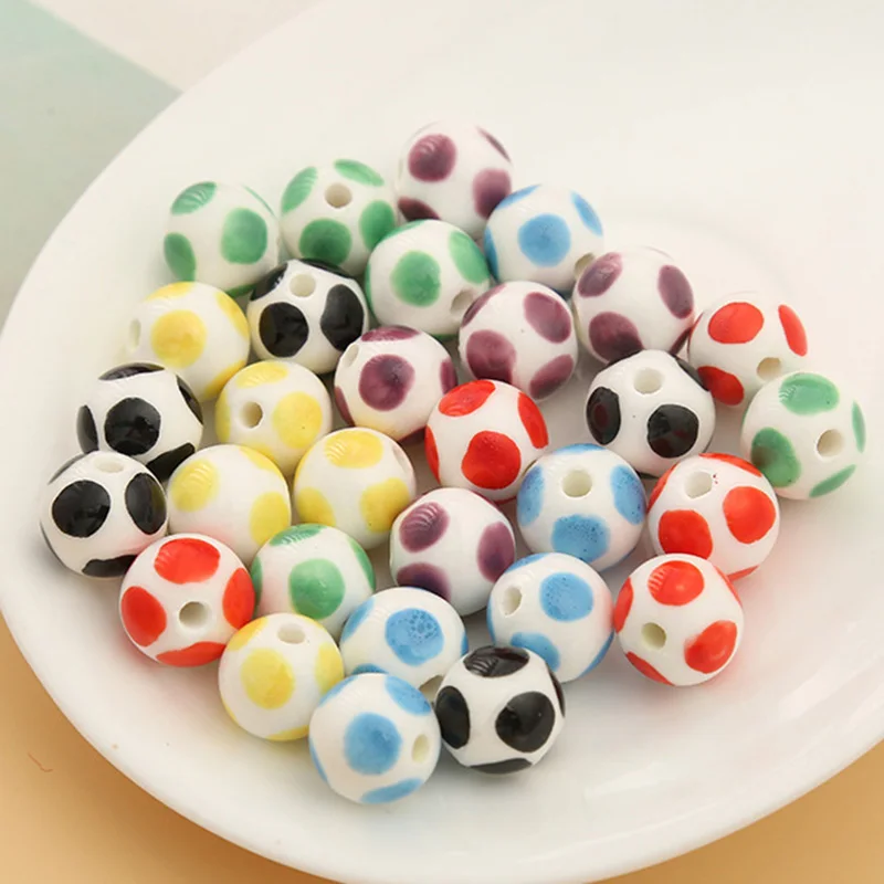 

10pcs Round 12mm Dots Ceramic Porcelain Loose Spacer Beads Lot For Jewelry Making DIY Findings