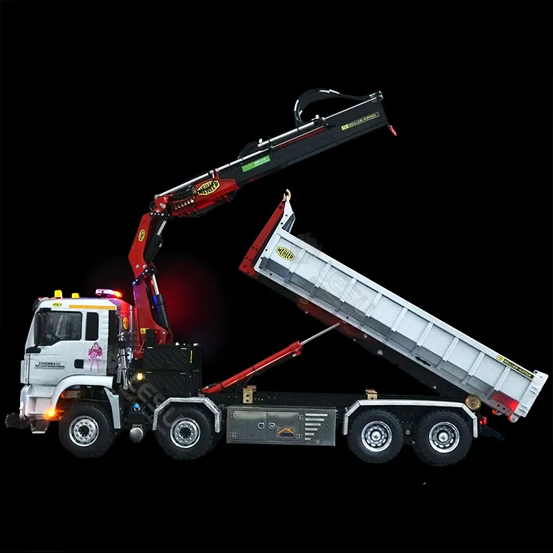 1/14 Truck Remote Control Model Hydraulic Roll-on Truck Crane Full Dump Truck Painting Metal Toy