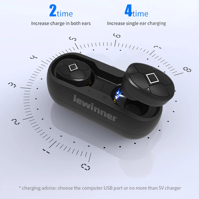 Lewinner-bluetooth 5.0ワイヤレスヘッドセット,v5 tws,hifiヘッドセット,防水,ノイズキャンセリング,スマートフォン用ゲーミングヘッドセット