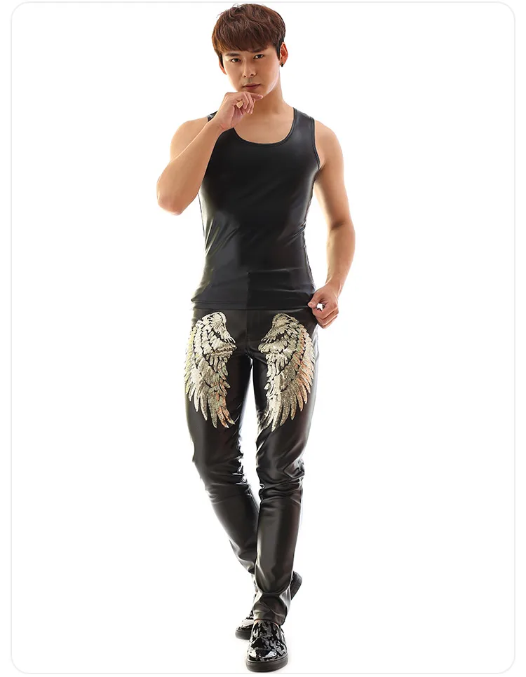 

Rock Costume DS Slim Punk Pants Nightclub Bar DJ Costume Male Singer Alternative Leather Pants