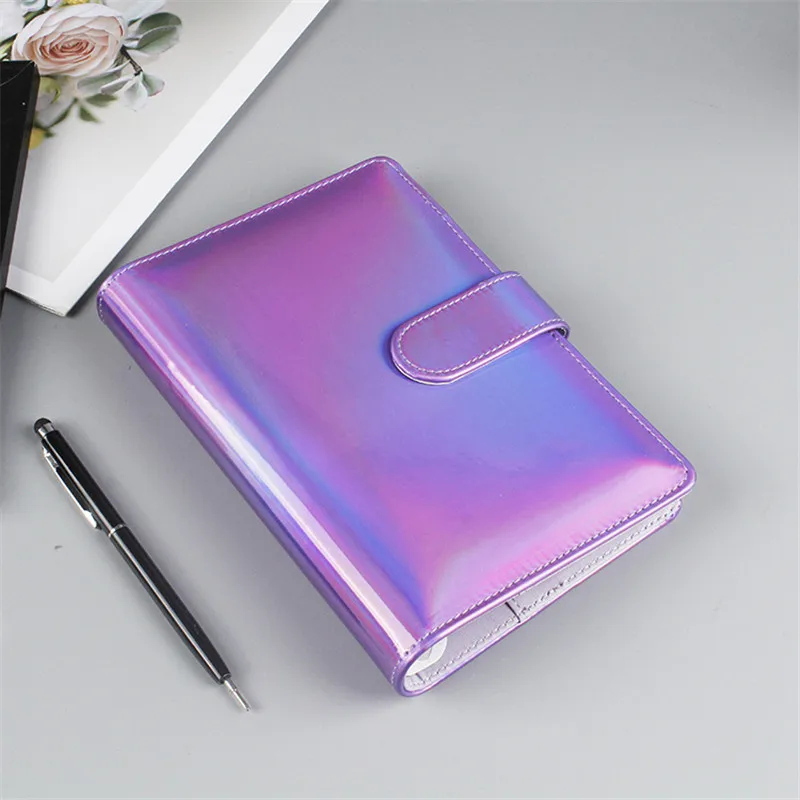 Cute Laser PU Leather DIY Binder Notebook Kawaii Pink Planner Scrapbook Gift Soft Cover Creative School Supplies Journal Diary