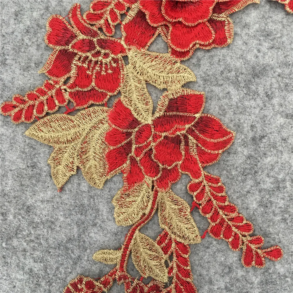 New arrive Red 3D flower Embroidery Applique Sewing Lace Collar DIY  Lace Fabric Neckline Clothing Accessory Supplies 1 pcs sale