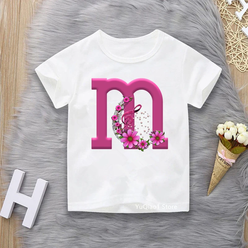 Alphabet Pink M Letter Print Tshirt For Kids Clothes T Shirt Girls Music Love T-Shirt Children Clothing Harajuku Shirt