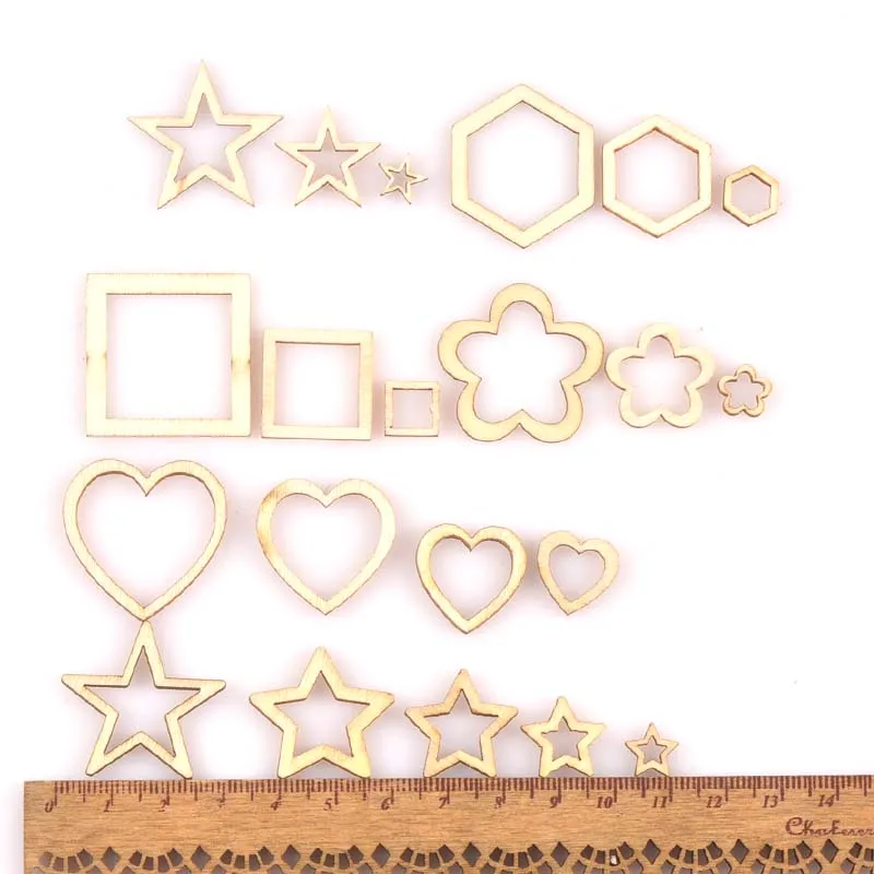 50 pz stella cuore modello quadrato in legno naturale Scrapbooking mestiere per abbellimenti fatti a mano fai da te artigianato Decor mt2589