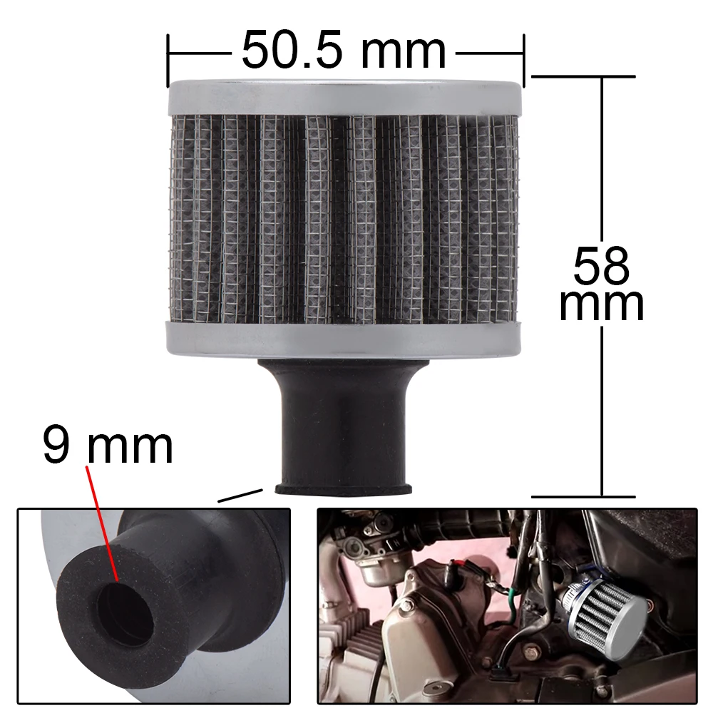 Universal Interface Motorcycle Air Filters 18mm 12mm 9mm Sliver Car Cone Cold Air Intake Filter Turbo Vent Crankcase Breather