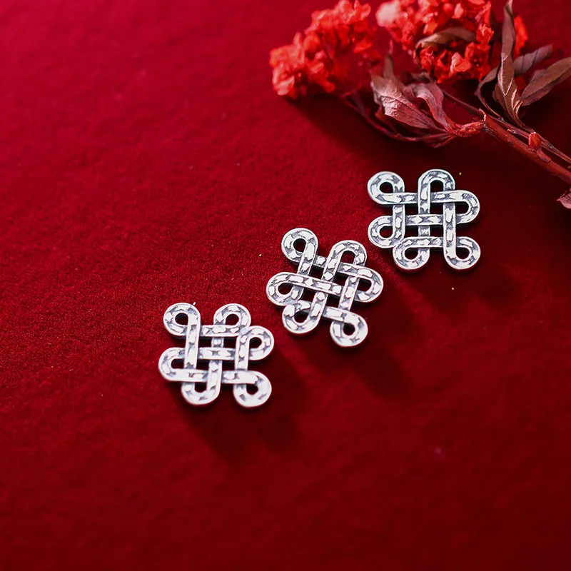 

925 Sterling Silver Classical Chinese Knot Charm Connectors Necklace Bracelets Connection Silver Pendant DIY Vintage Jewelrys