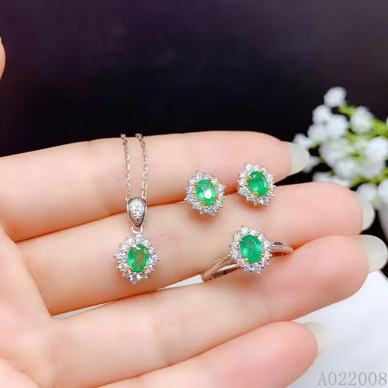 

KJJEAXCMY fine jewelry 925 sterling silver natural emerald earrings ring pendant necklace lovely ladies suit support testing