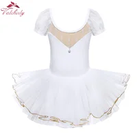 Vestido tutú de Ballet blanco con mangas abullonadas para niñas, traje de baile de bailarina, bueno para regalo de cumpleaños