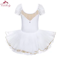 White Puffy Sleeves Girls Ballet Tutu Dress Performance Ballerina Dance Costume Good for Birthday Gift