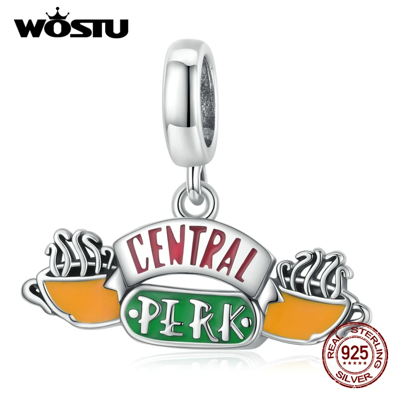 WOSTU 925 Sterling Silver Vintage Coffee Shop Central Perk Charm Beads Fit Original Bracelet DIY Jewelry CQC1969