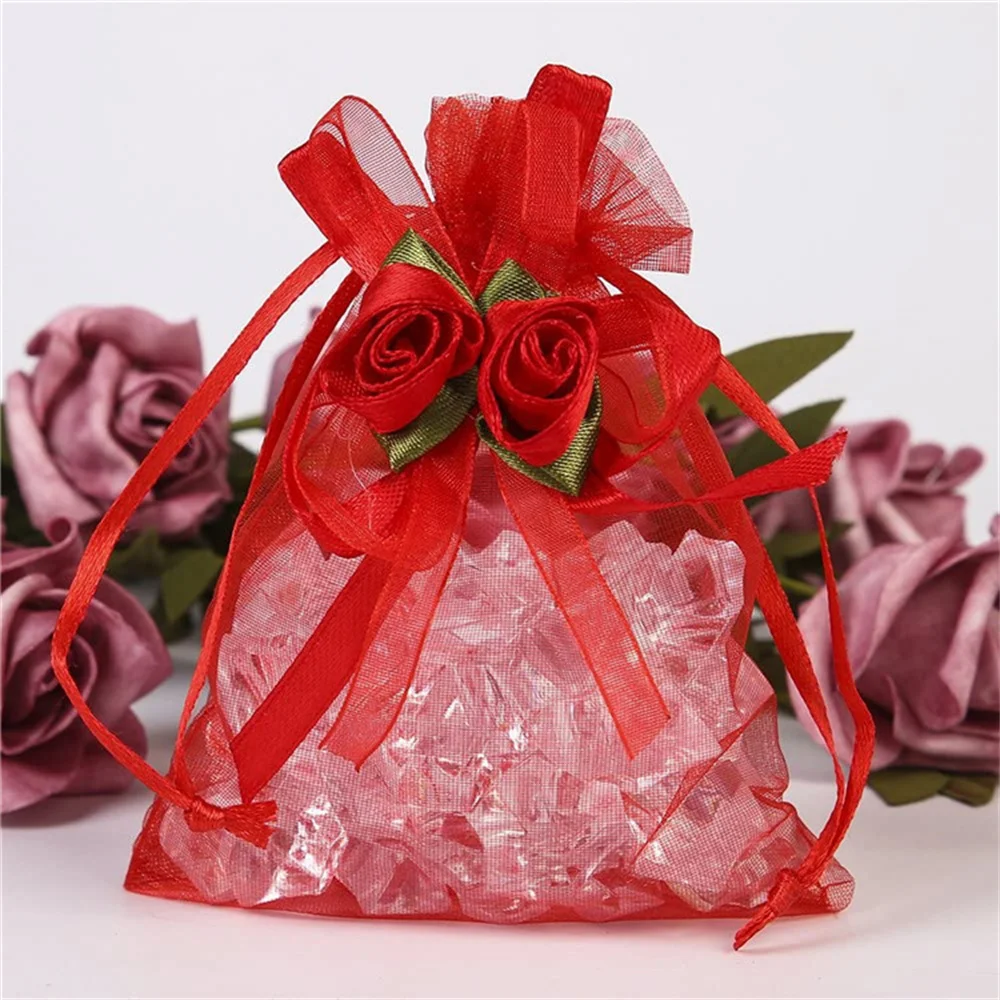 50 Pcs Tulip Mesh Bag Christmas Bags Wedding Drawable Organza Voile Gift Packaging Bags Cheap Pouches Bags Wholesale Mini Bags