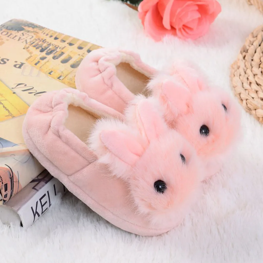 2-9Y Winter Kids Cute Cotton Slippers Children\'s Warm Non-slip Baby Girls Cartoon Plush Rabbit Cotton Slippers