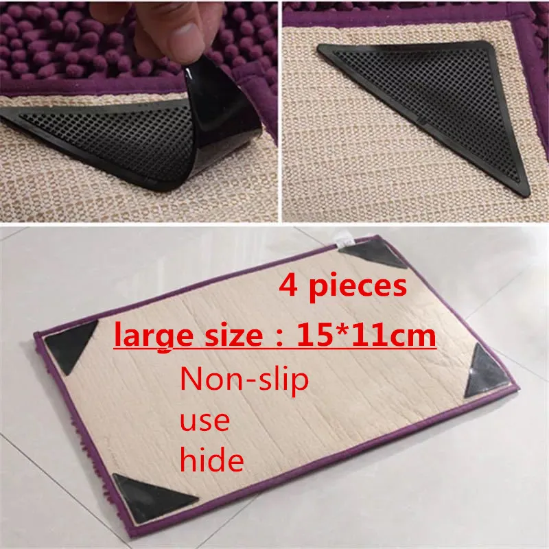 

4Pcs Anti Skid Rug Carpet Mat Non Slip Grip Small Corners Triangular Pad Washable Removable Strong Adhesive Stopper Tape Sticker