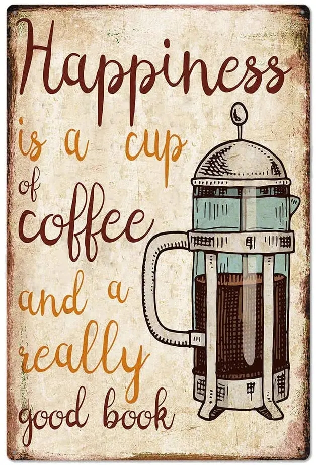 

Happiness is A Cup of Coffee Poster Novelty Parking Retro Metal Tin Sign Plaque Poster Wall Decor Art Shabby Chic Gift