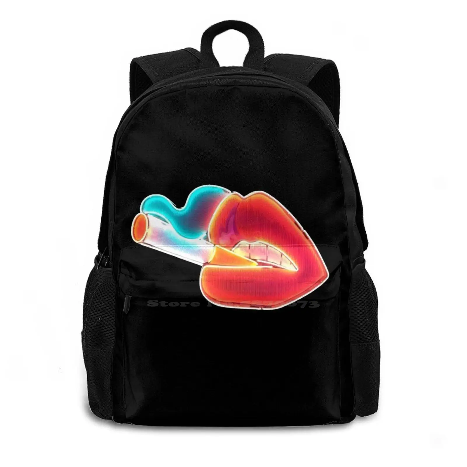 Hot Lips Women Men Teens Laptop Travel School Bags Neon Smoking Cigarette Edgy Bright Glow Black Lips Generalpants Attic Tumblr