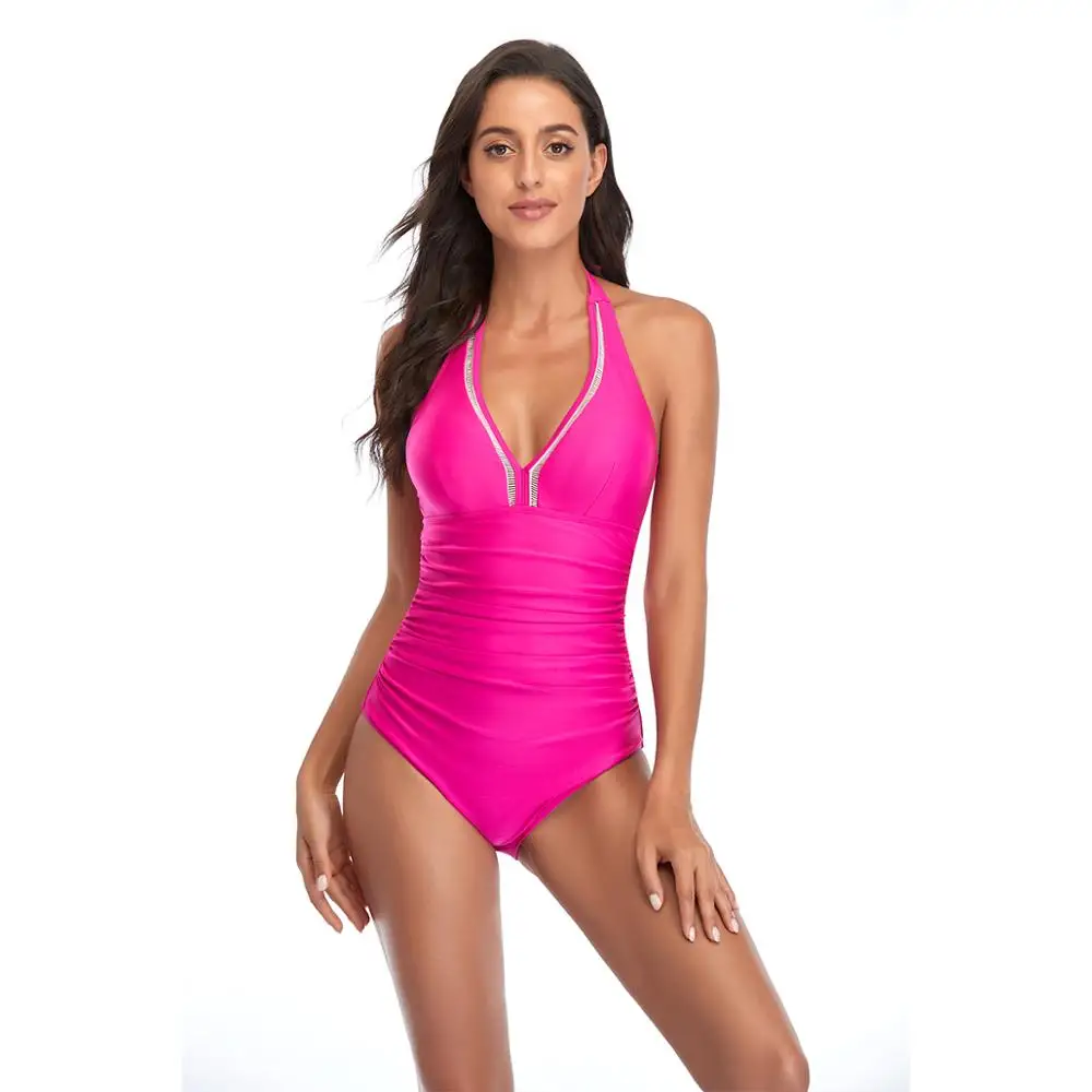 new solid one body swimsuit solid one in one bikini women\'s cut out conservative beach Swimsuit Bikini