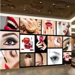 custom Europe United States fashion beauty mural wallpaper salons semi-permanent facial brow lip nail art wallpapers home decor