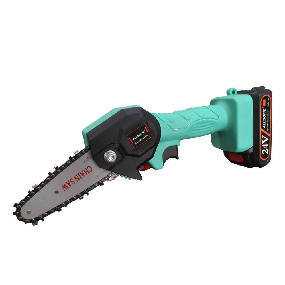 ALLSOME 24V Portable Electric Cordless Chainsaw Hand Held Pruning Reciprocating Recip Sabre Saw 4 Inch Mini Electric Chainsaw