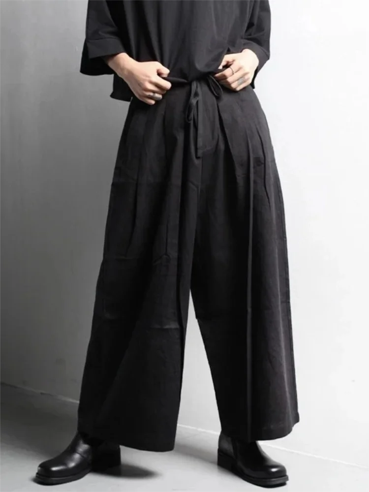 

Men Wide Leg Pants Spring And Summer New Dark Department Personality Pull Rope Design Fashion Leisure Loose Pants