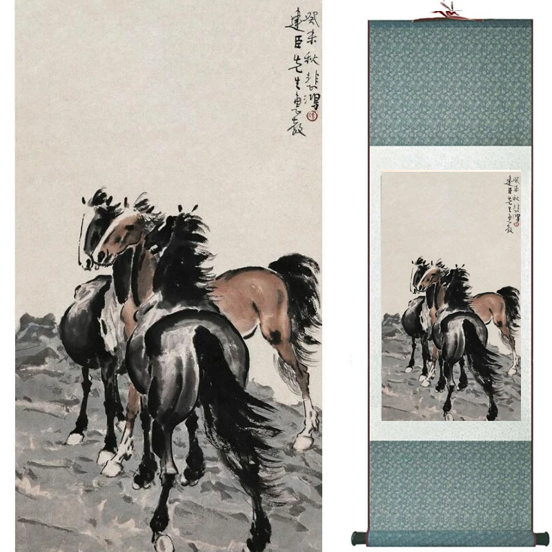 

top quality Chinese Horse silk painting Horse art painting Silk scroll art painting eight horse painting20190905055