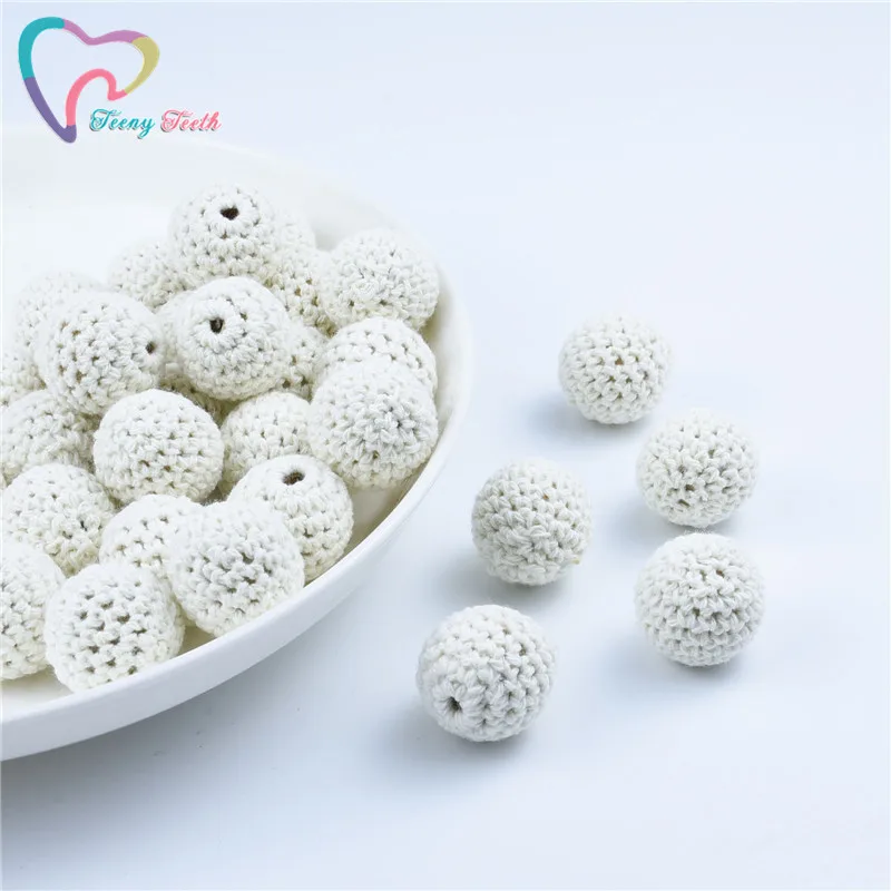 Teeny Teeth 10 PCS Navajo White 16-20 MM Crochet Teething Beads Wooden Yarn Knitted By Cotton Thread For DIY Jewellery Making