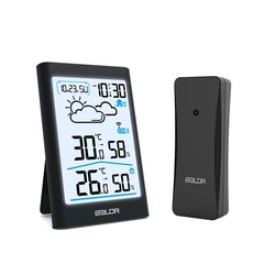 Baldr Digital Weather Station Indoor Outdoor Hygrometer Thermometer Wireless Weather Forecast Sensor Alarm Clock Date Backlight