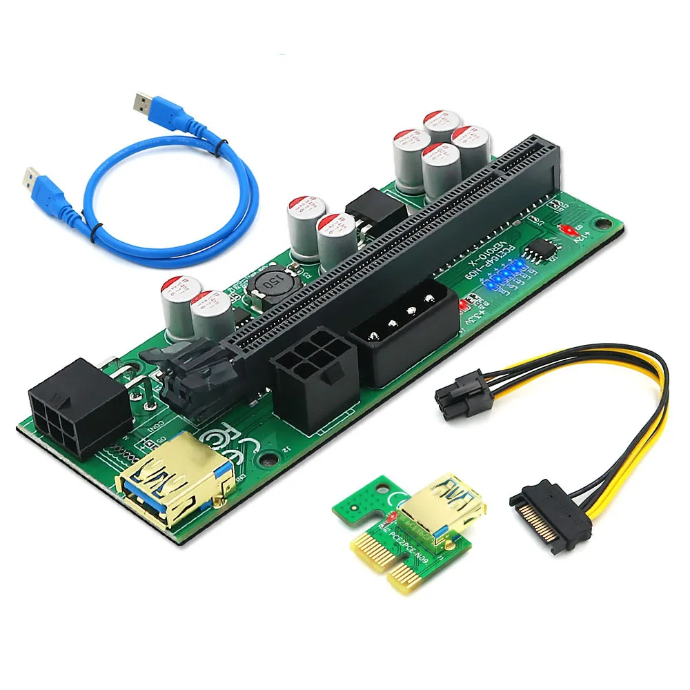 

1-10PCS VER010-X PCIE Riser 010 PCI Express X16 Cabo Riser For Video Card 4Pin 6Pin Power 8 Capacitance For Bitcoin Miner Mining