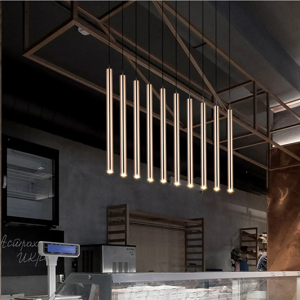 Nordic Long Tube Pendant Lights, Luz de cozinha suspensa, Iluminação ajustável, Sala de jantar em casa, Branco, Preto, Comprimento dourado