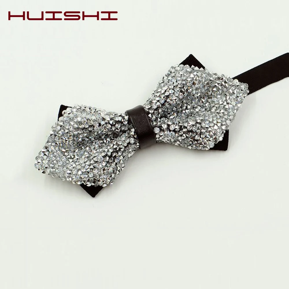 HUISHI แฟชั่นผู้ชายปรับ Shinning Rhinestone Bow Tie พรรคเพชรงานแต่งงานธุรกิจหรูหราคอ Bow Tie ทอง