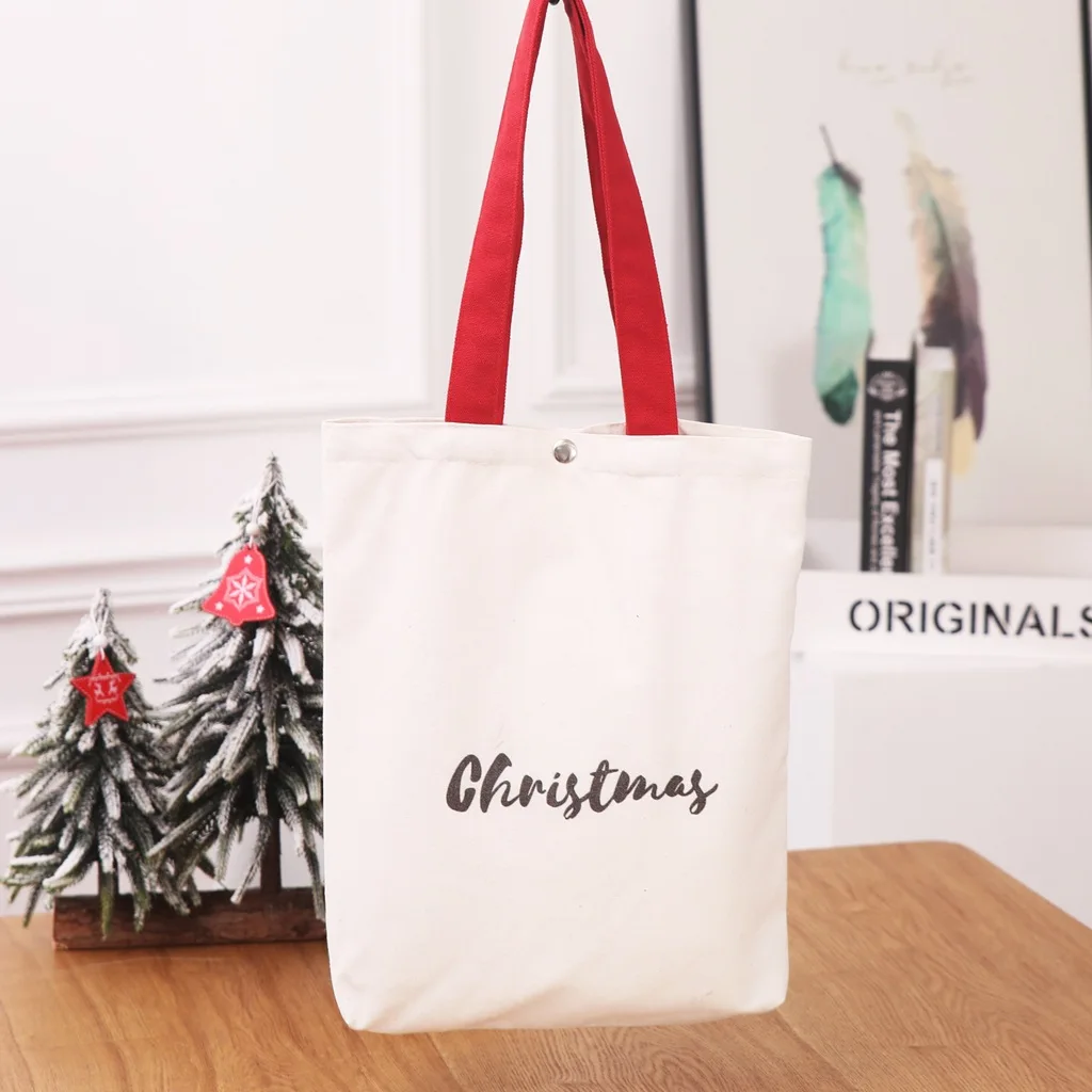 Hot Sale Women Christmas Santa Bags Gifts Female Girls Casual High Quality Canvas Tote Shopping Bags for School Beach Summer