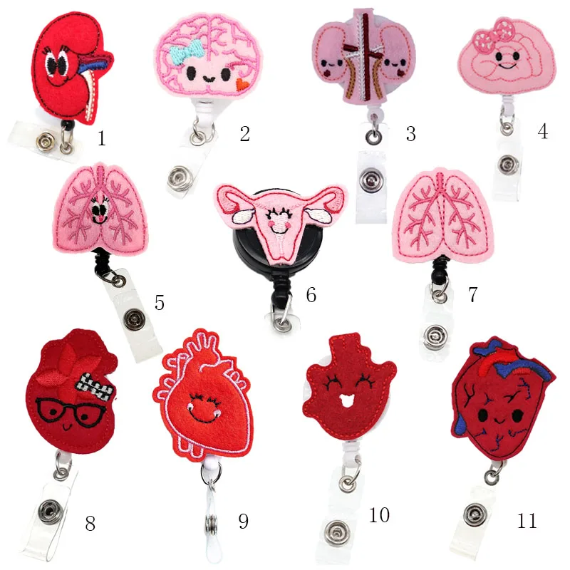 Fashion 11 Mix Styles Medical Organ Nursing Nurse Doctor Felt Retractable Badge Holder Reel Accessories