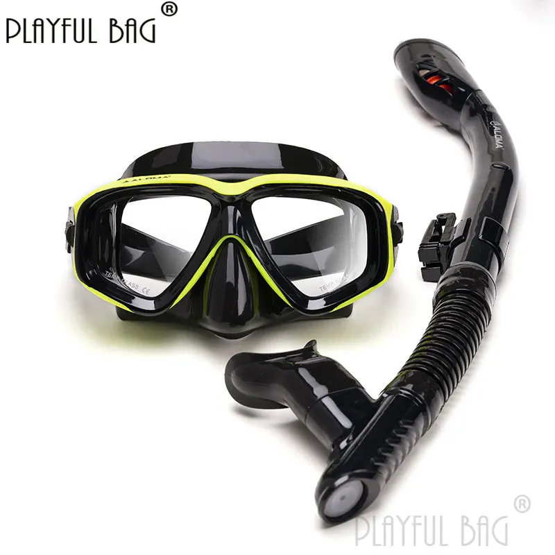 Saco brincalhão adulto máscara de mergulho snorkel conjunto vidro temperado máscara de mergulho pode ser equipado com lentes miopia mergulho terno e124