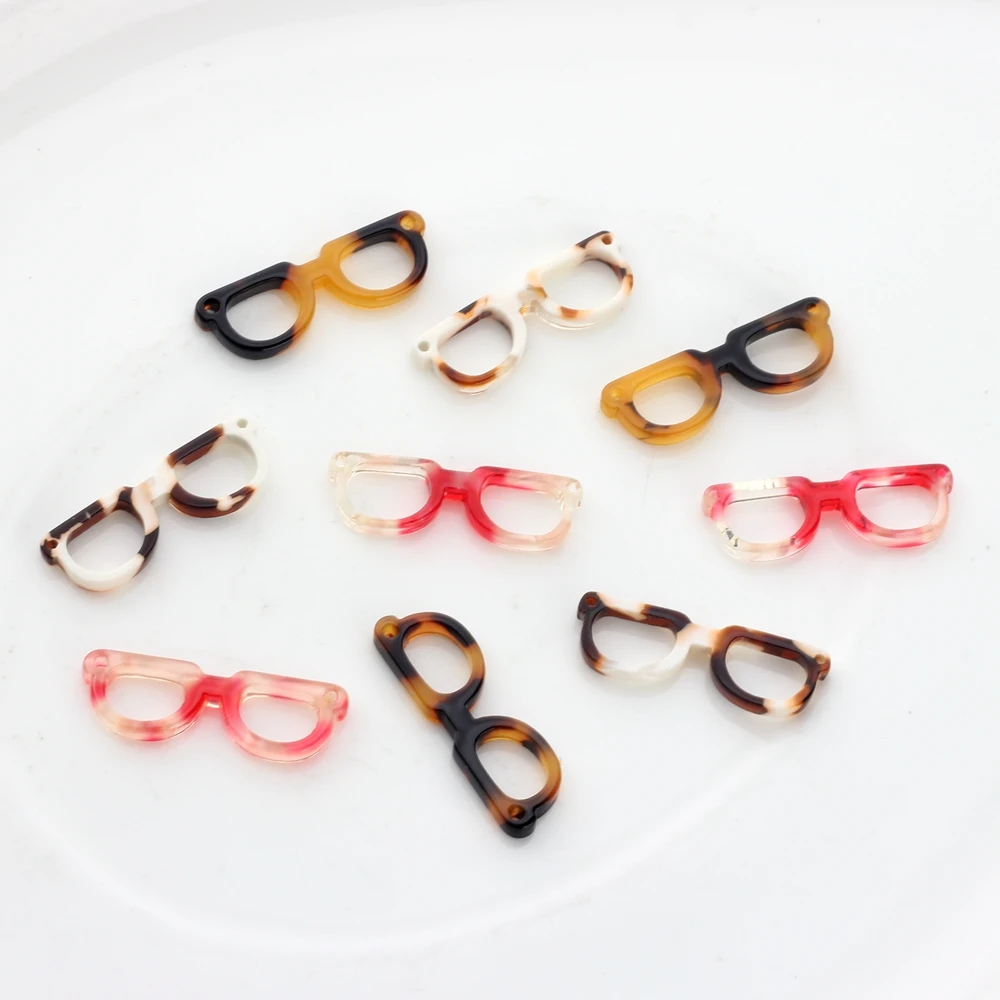 10pcs/lot Acetic Acid Resin Charms Tortoiseshell Glasses Sunglasses Charms Connector For DIY Jewelry Making Finding Accessories